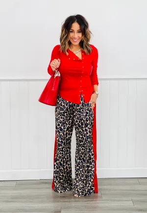 Leopard Satin Side Stripe Pants (Reg.)