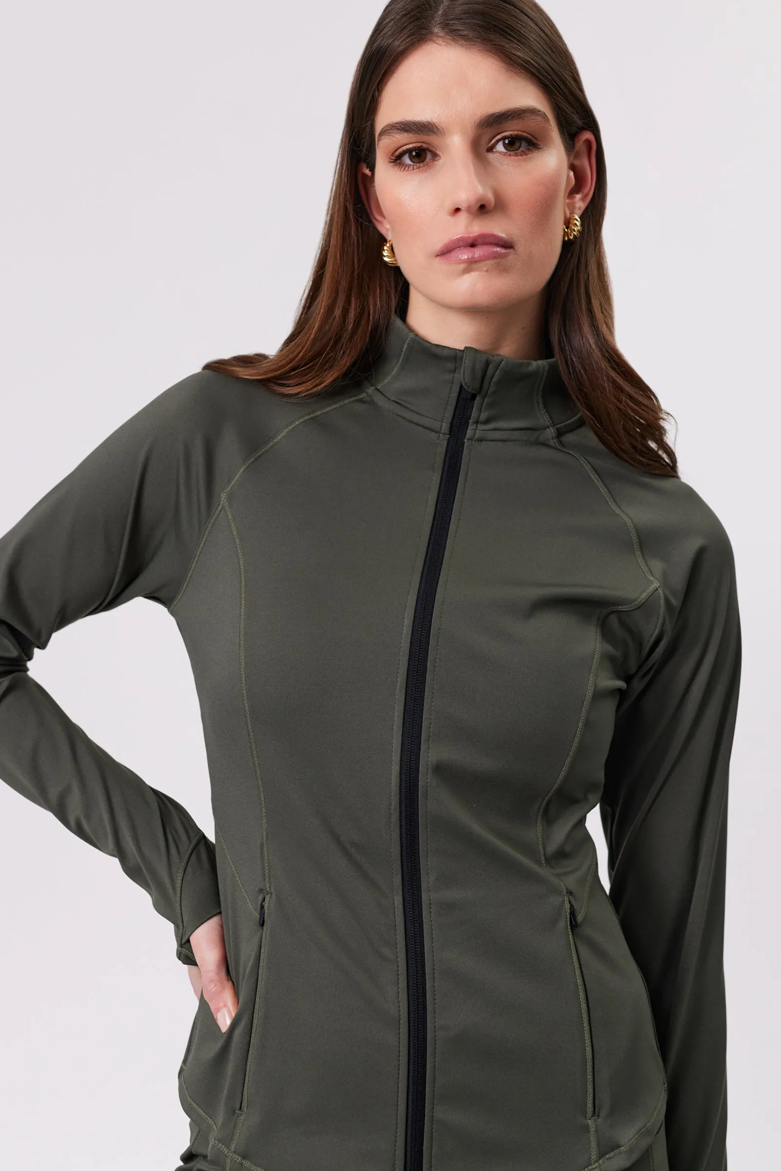 Line Up L/S Zip Through - Kelp