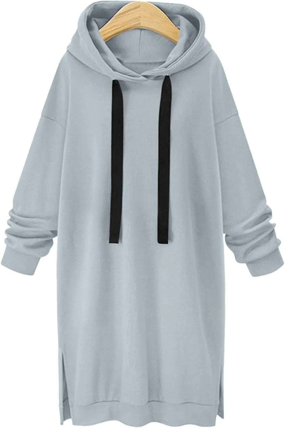 Long Hoodies for Women Oversize Longline Pullover Sweatshirt Split Hem Drawstring Hoodie Dress with Kangaroo Pocket