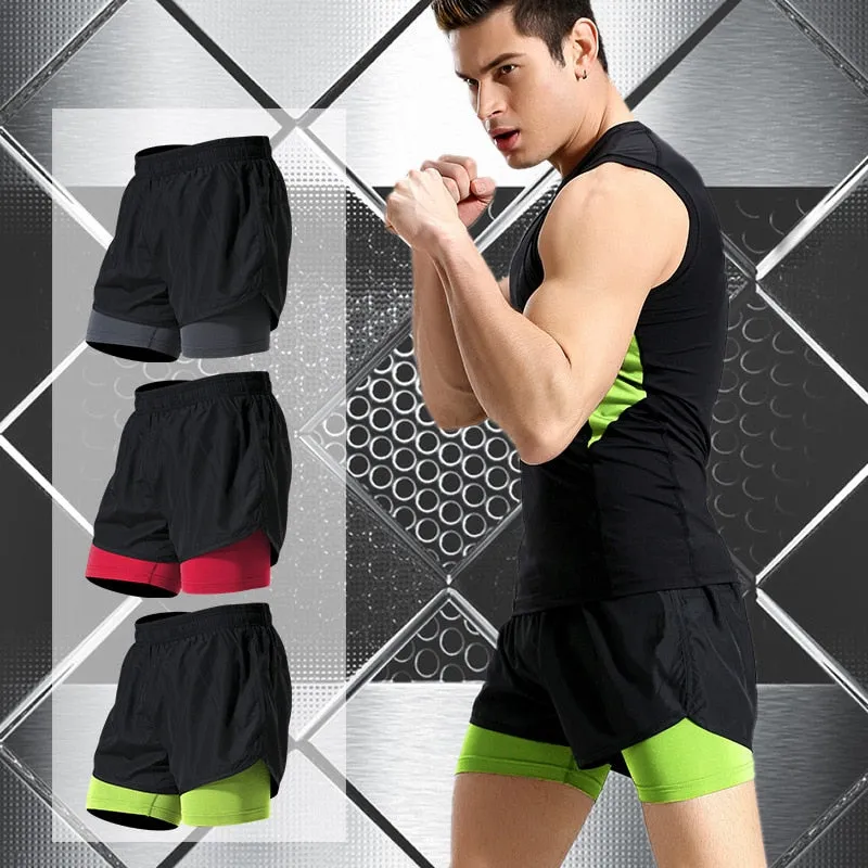 Men Fake Two Running Shorts Men Basketball Gym