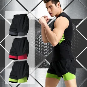 Men Fake Two Running Shorts Men Basketball Gym