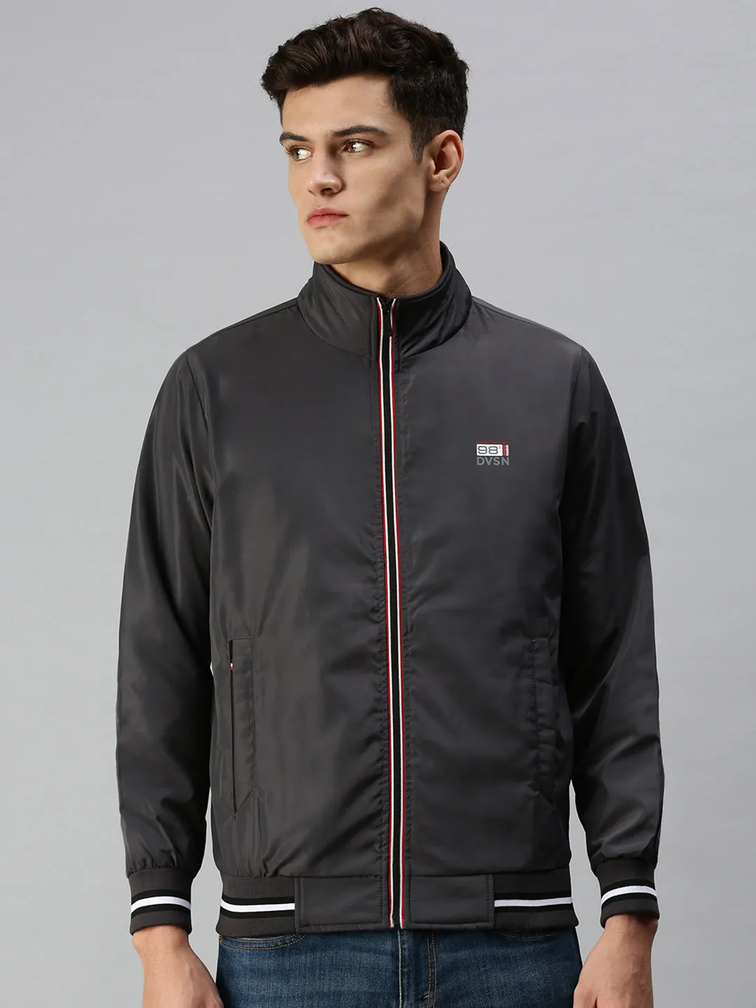 Men Solid Black Sporty Jacket
