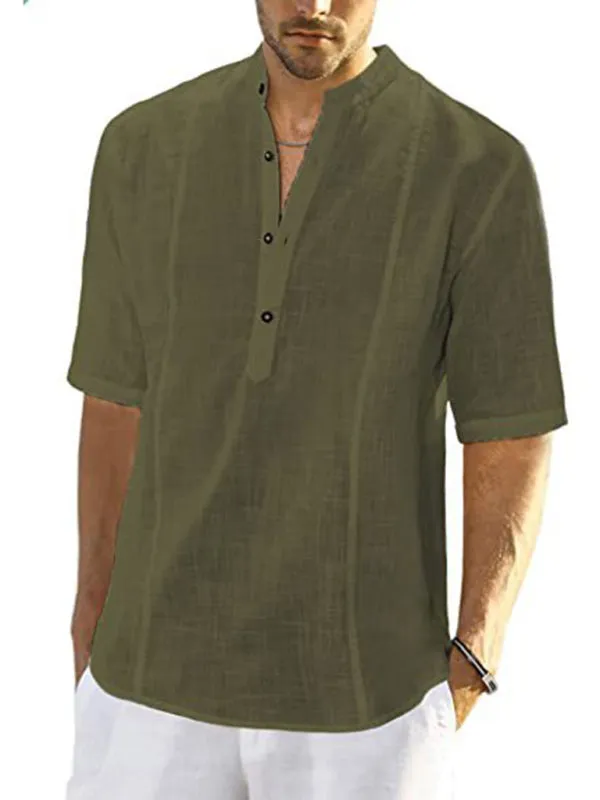 Men's Comfortable Casual Linen Shirt with Long Sleeves