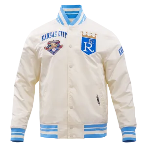 MLB KANSAS CITY ROYALS RETRO CLASSIC MEN'S RIB SATIN JACKET (EGGSHELL/ UNIVERSITY BLUE)