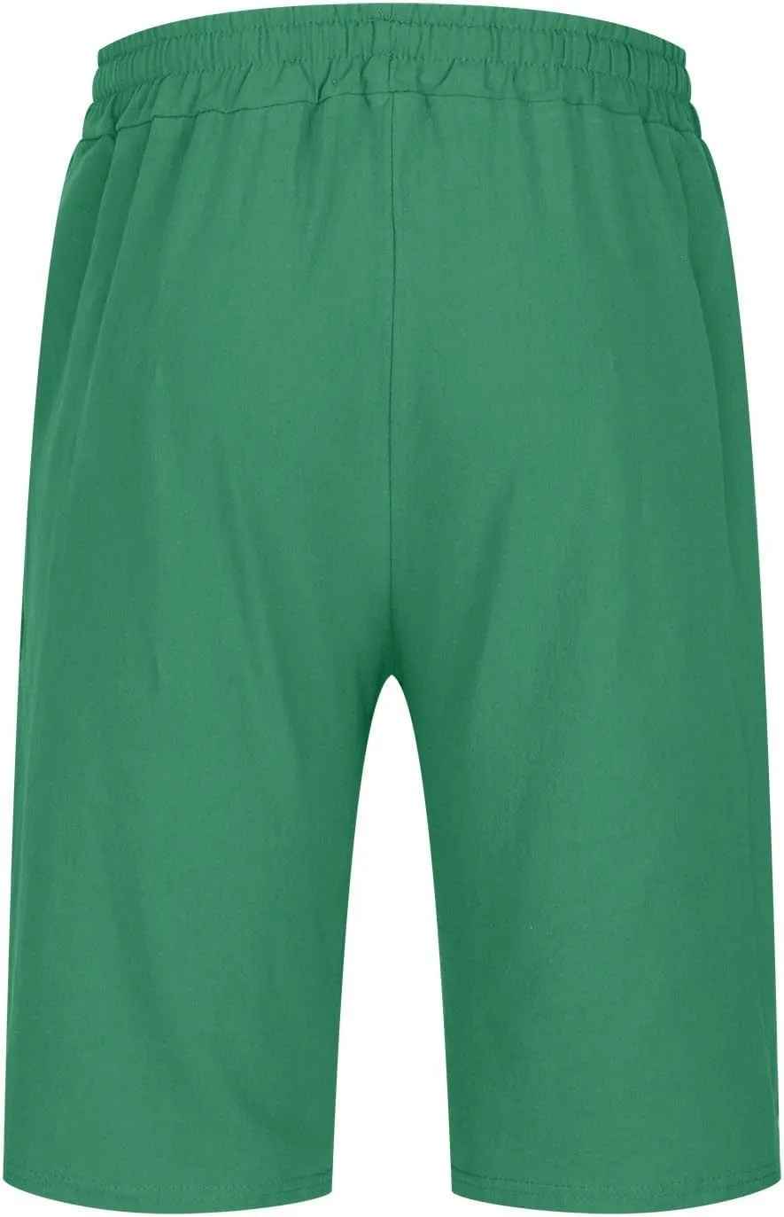Muscularfit Beach Shorts for Men Summer Casual Cotton Linen Shorts Loose Fit Elastic Waist Drawstring Work Utility Shorts