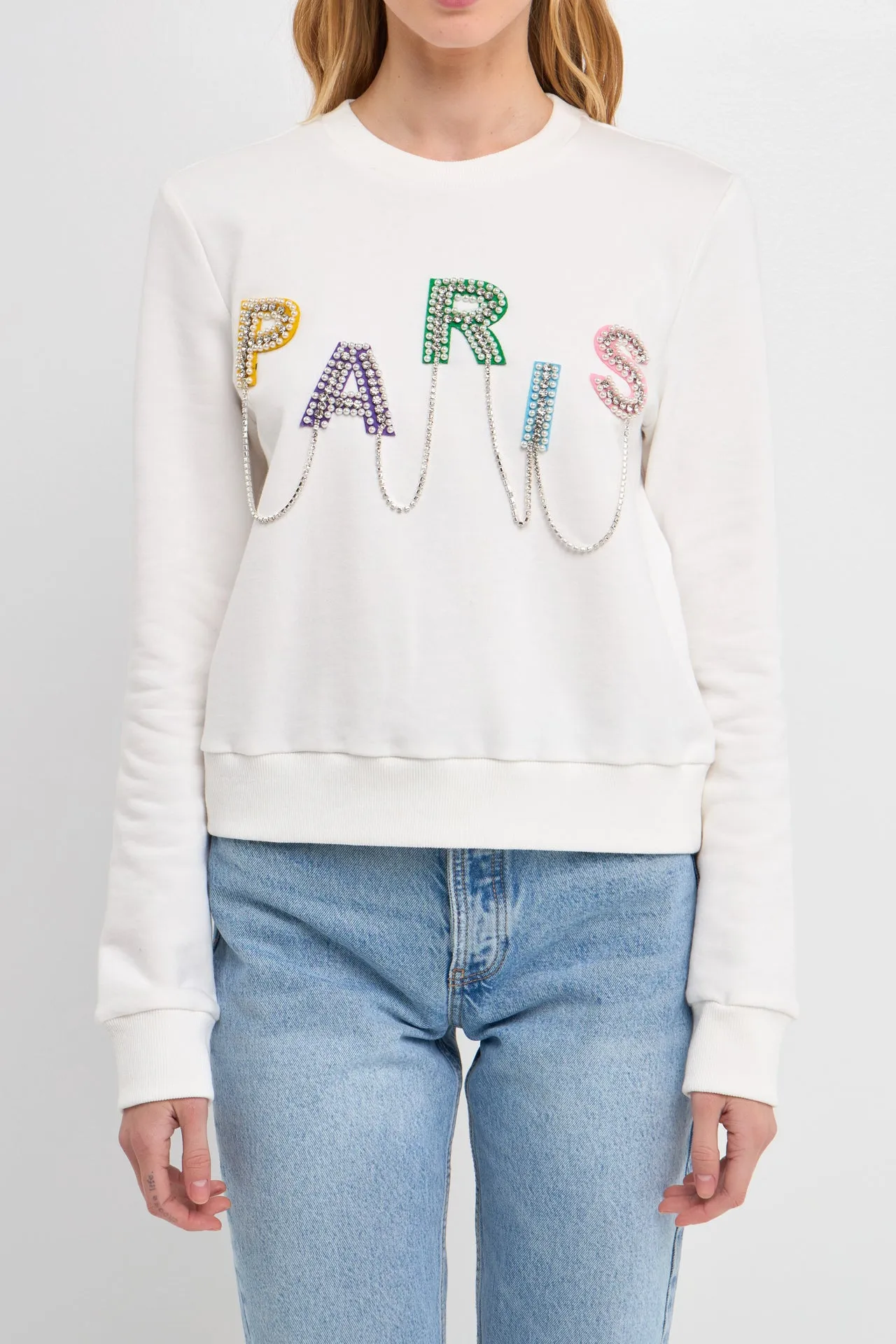 Paris Pearl Embellished Sweatshirts