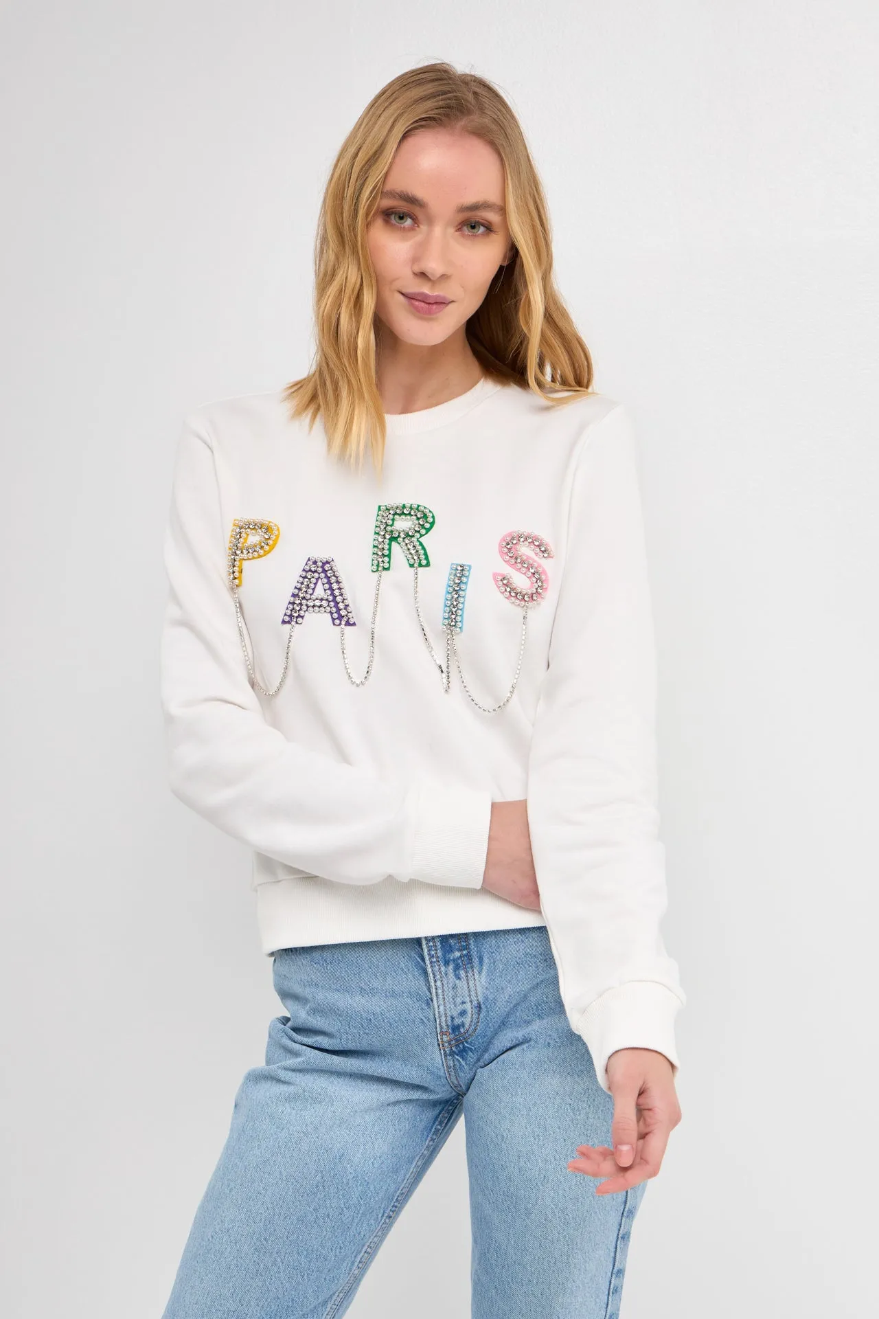 Paris Pearl Embellished Sweatshirts