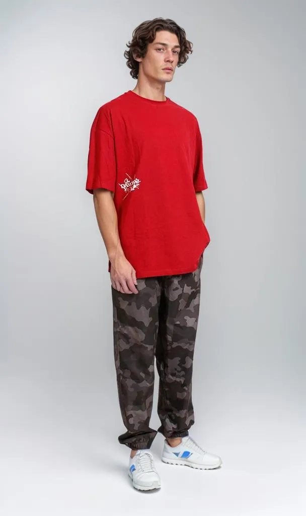 R205820 - Graphic Printed Oversized T-Shirt - Red