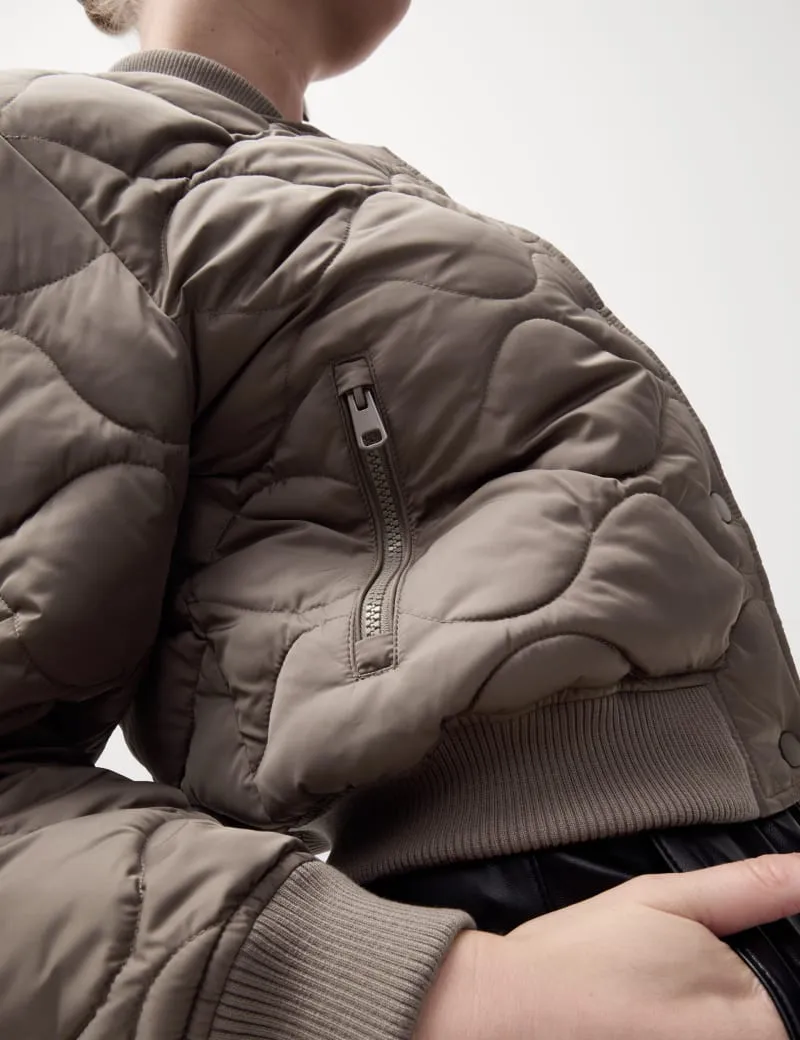 Satin Quilted Relaxed Bomber Jacket