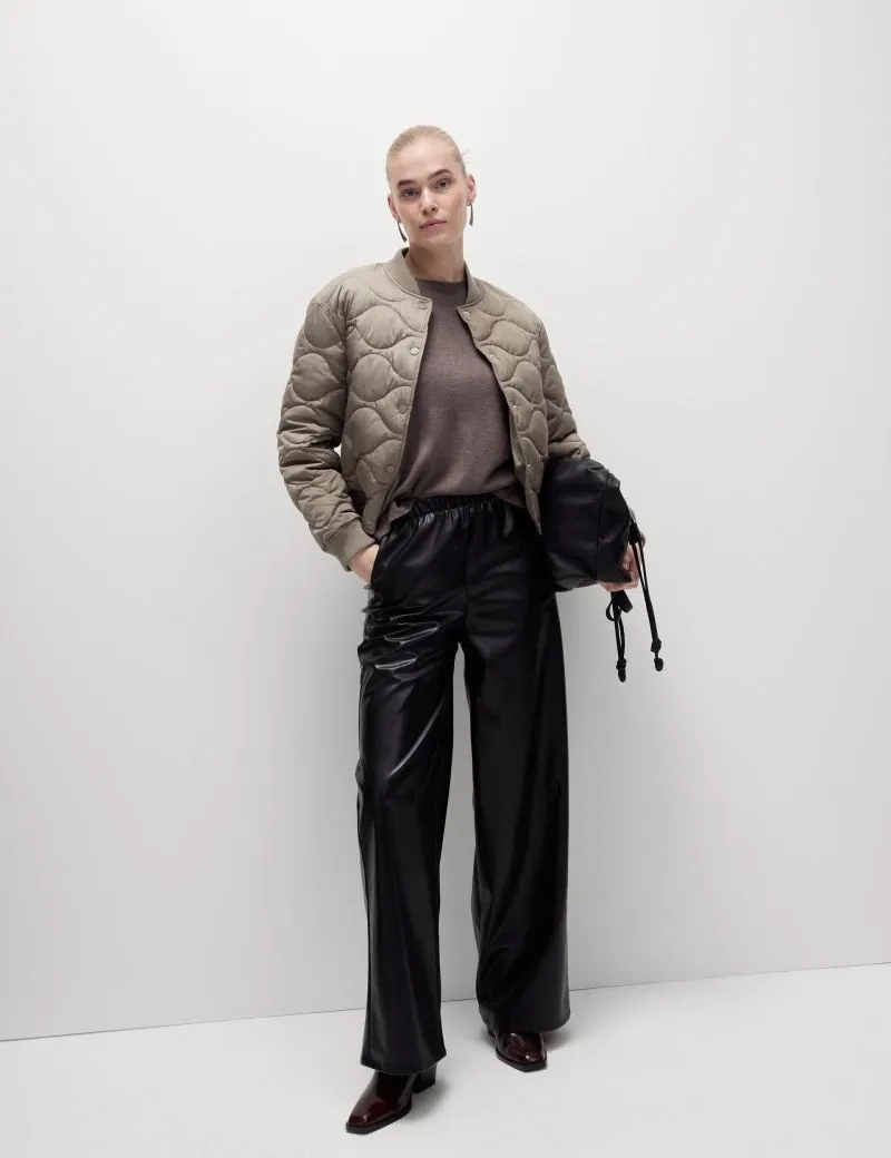 Satin Quilted Relaxed Bomber Jacket