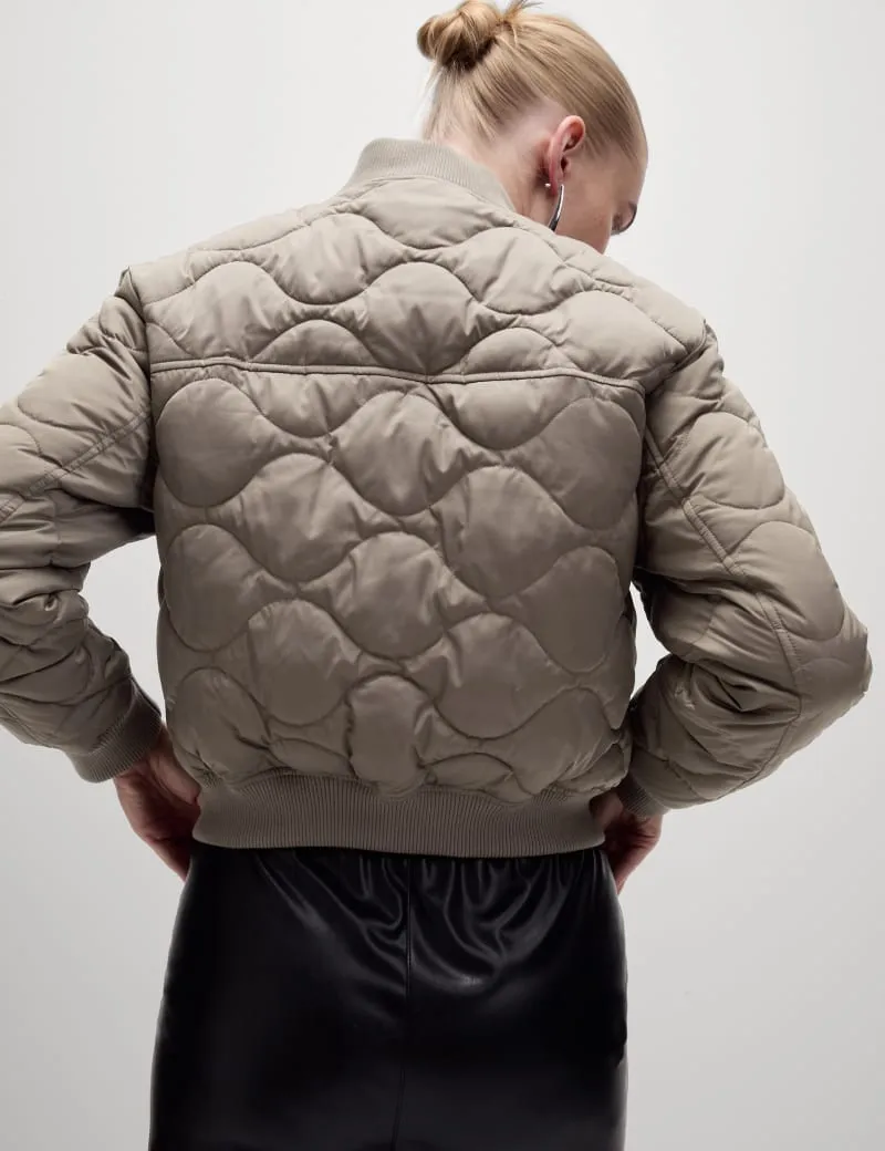 Satin Quilted Relaxed Bomber Jacket