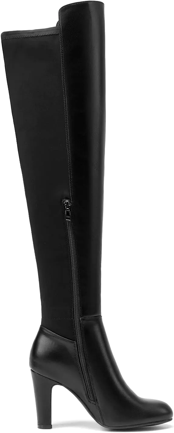SelenePair Women's Over The Knee Boots Stretch Thigh High Block Mid Heel Boot Fashion Side Zip Winter Boots