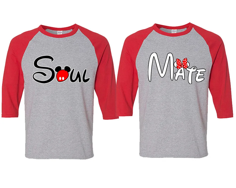 Soul & Mate Couple Baseball T-Shirts – Matching 3/4 Sleeve Raglan Tees for Him and Her (Sold Separately)