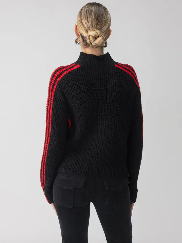Sporty Stripe Mock Sweater - Black Multi