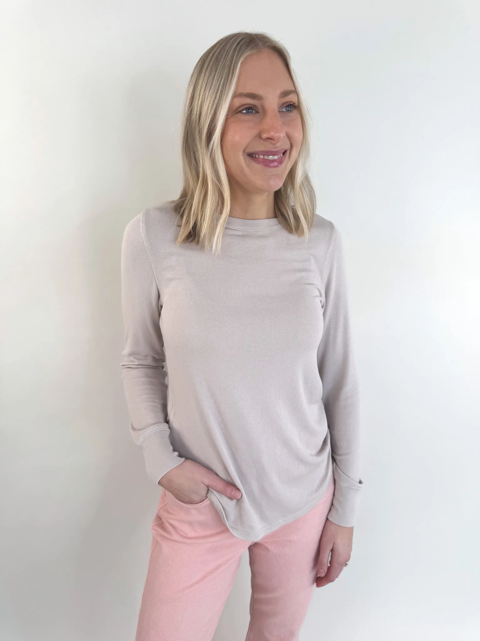 Stacy Long Sleeve Top - Silver Grey
