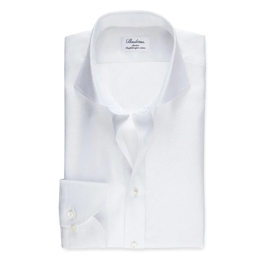 Stenstroms White Textured Twill Shirted Twill Shirt