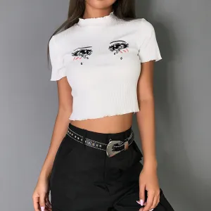 STREET RETRO BIG EYES EMBROIDERYT-SHIRT BY22017