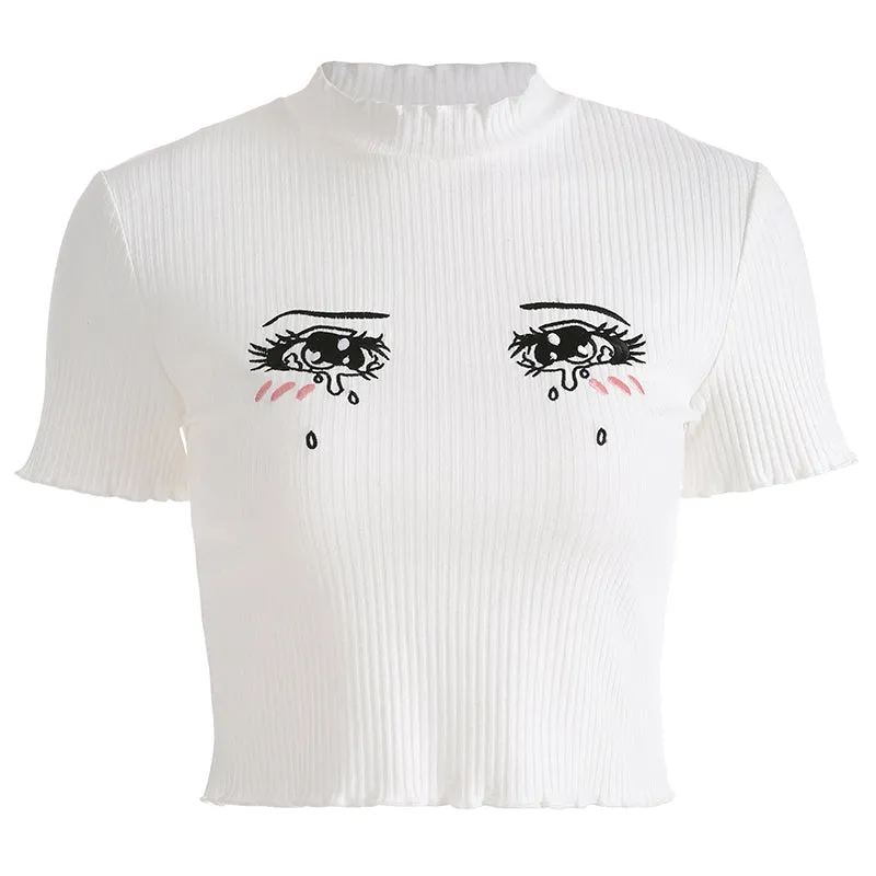STREET RETRO BIG EYES EMBROIDERYT-SHIRT BY22017