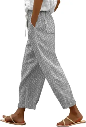 Summer Capri Pants for Women 2024 Flax Elastic Long Pants Beach Leisure Trousers Women's Summer Casual Linen Pants