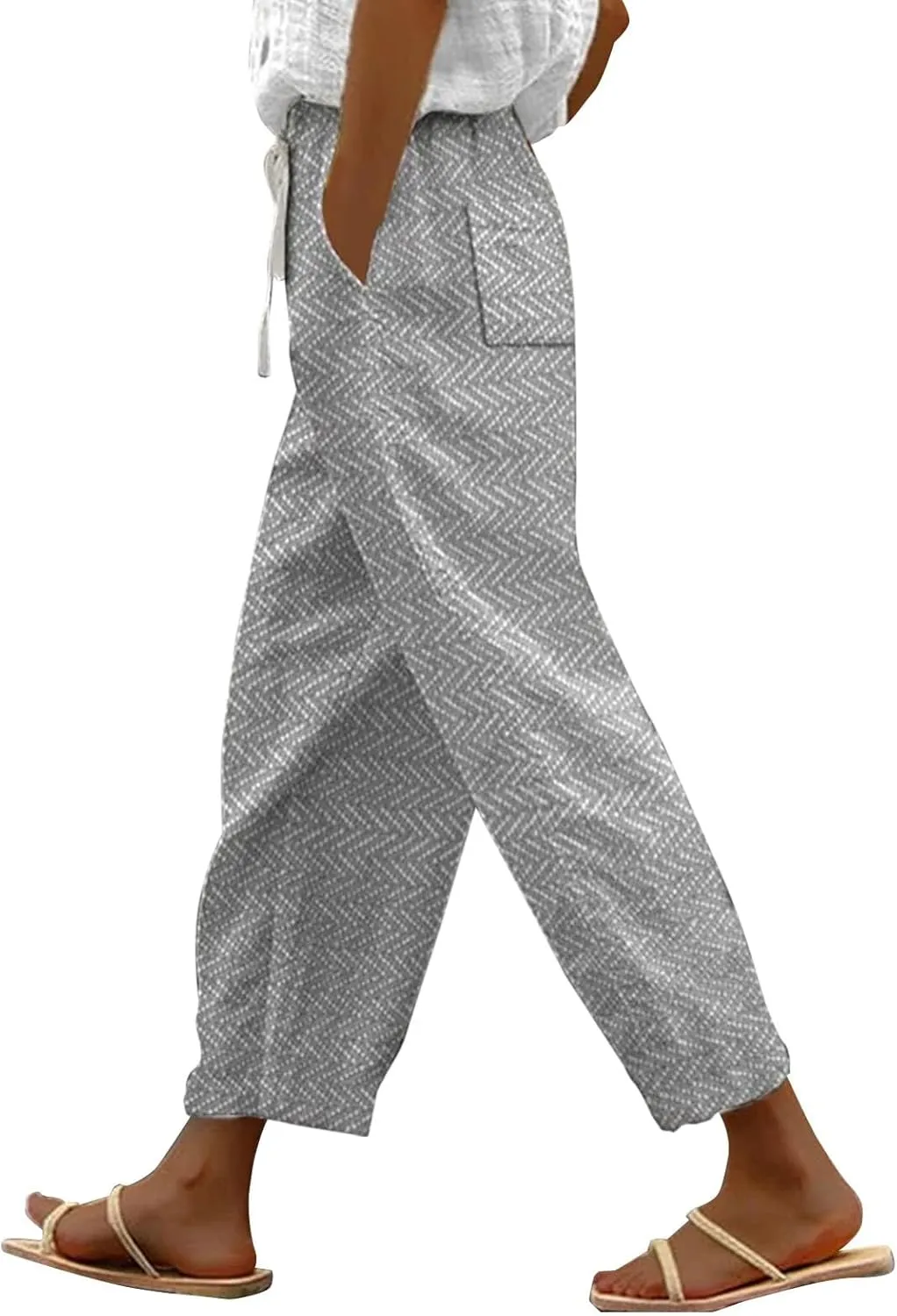 Summer Capri Pants for Women 2024 Flax Elastic Long Pants Beach Leisure Trousers Women's Summer Casual Linen Pants