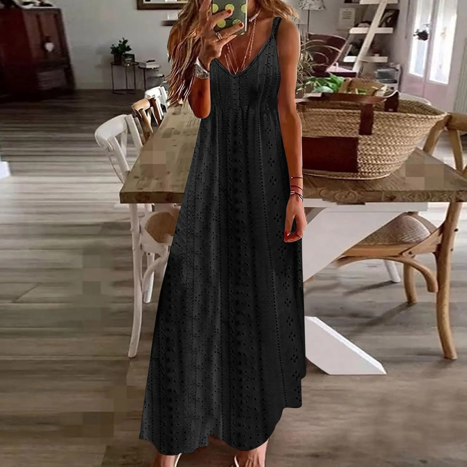 Sundresses For Women 2025 Vacation V Neck Spaghetti Strap Casual Summer Long Maxi Dress Sexy Trendy Beach Dresses