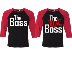 The Boss & The Real Boss 3/4 Sleeve Baseball T-Shirts - Matching Couple Designs, Sold Separately