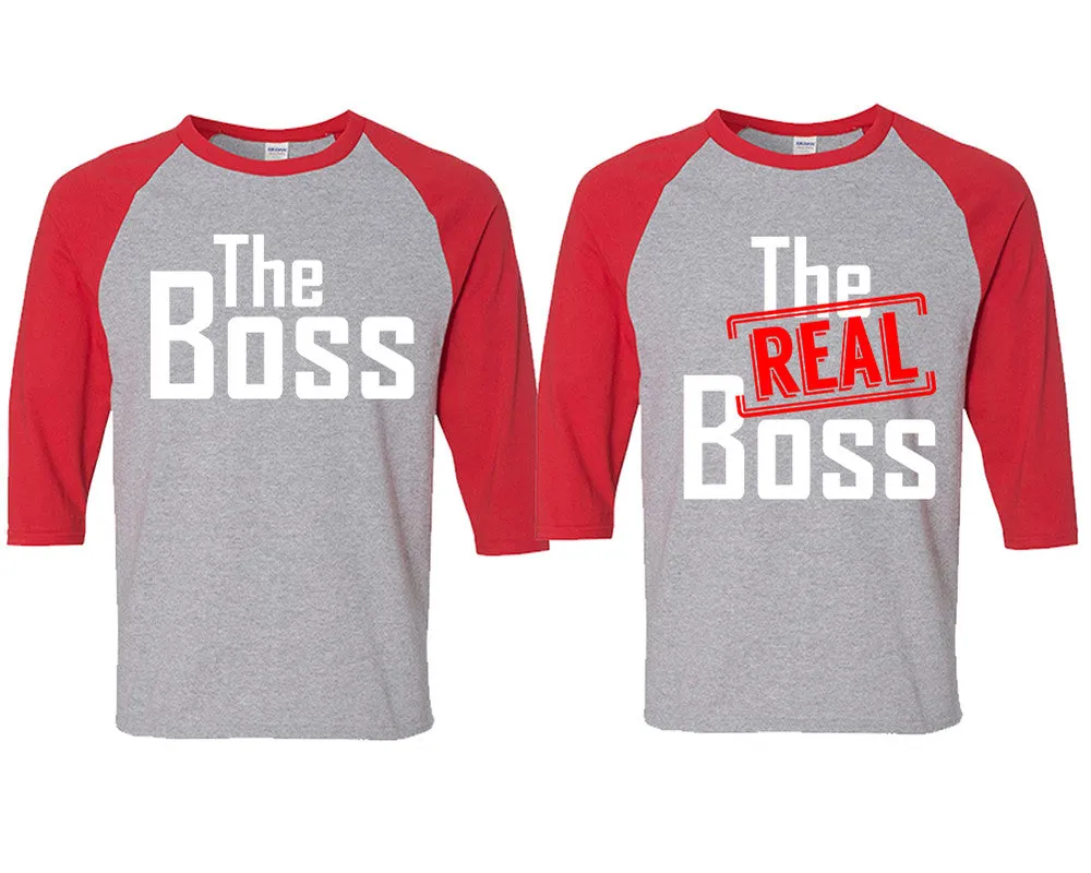 The Boss & The Real Boss 3/4 Sleeve Baseball T-Shirts - Matching Couple Designs, Sold Separately