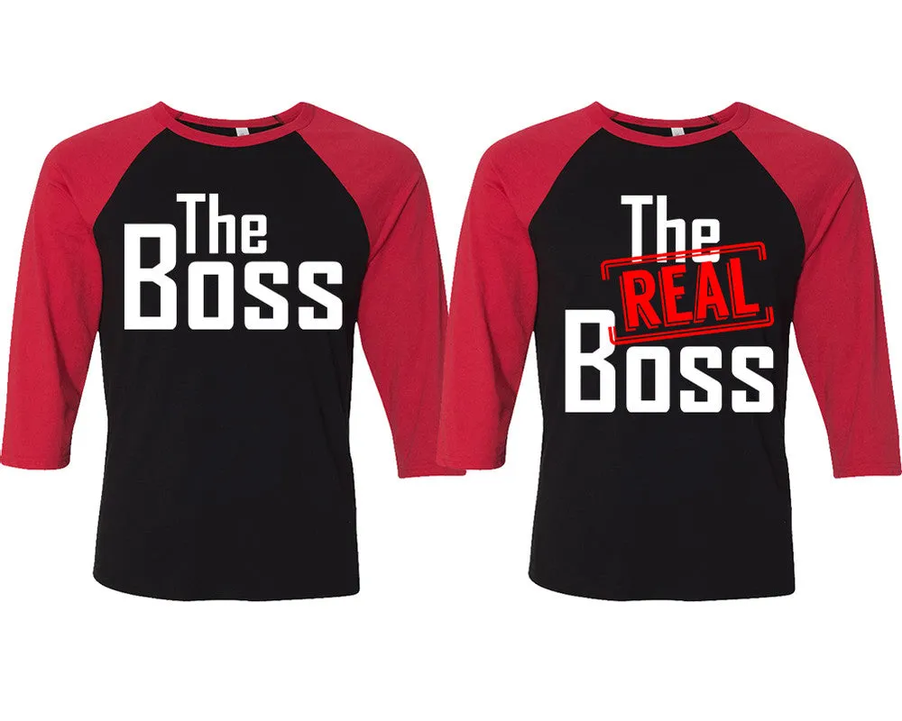 The Boss & The Real Boss 3/4 Sleeve Baseball T-Shirts - Matching Couple Designs, Sold Separately