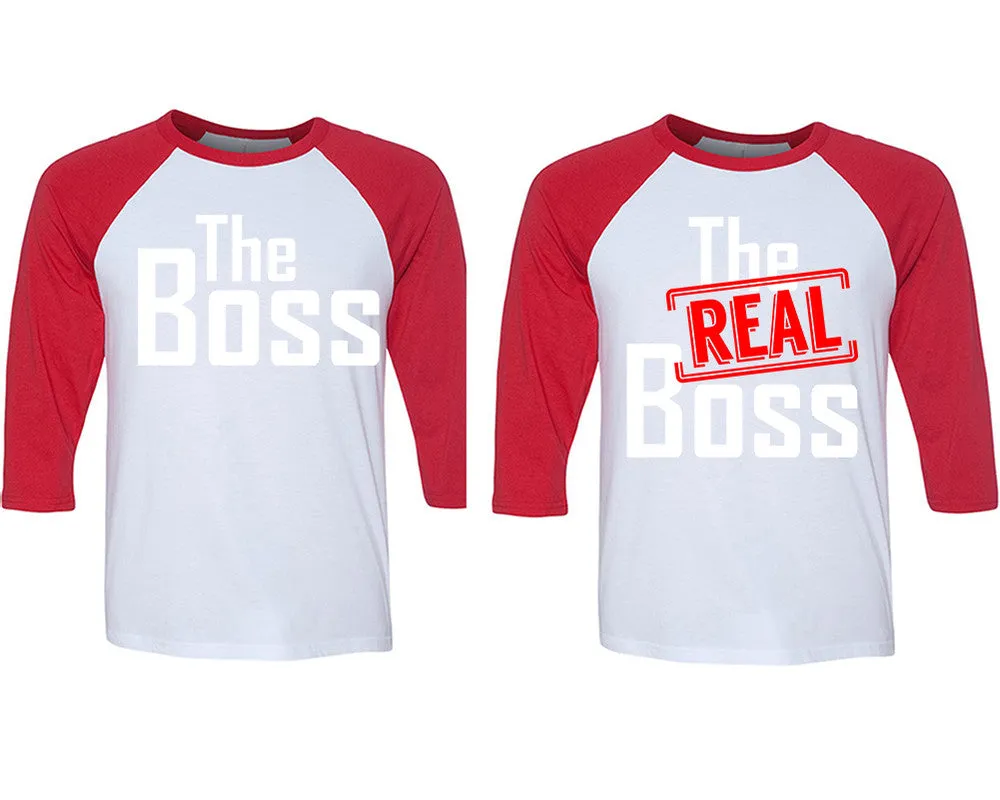 The Boss & The Real Boss 3/4 Sleeve Baseball T-Shirts - Matching Couple Designs, Sold Separately