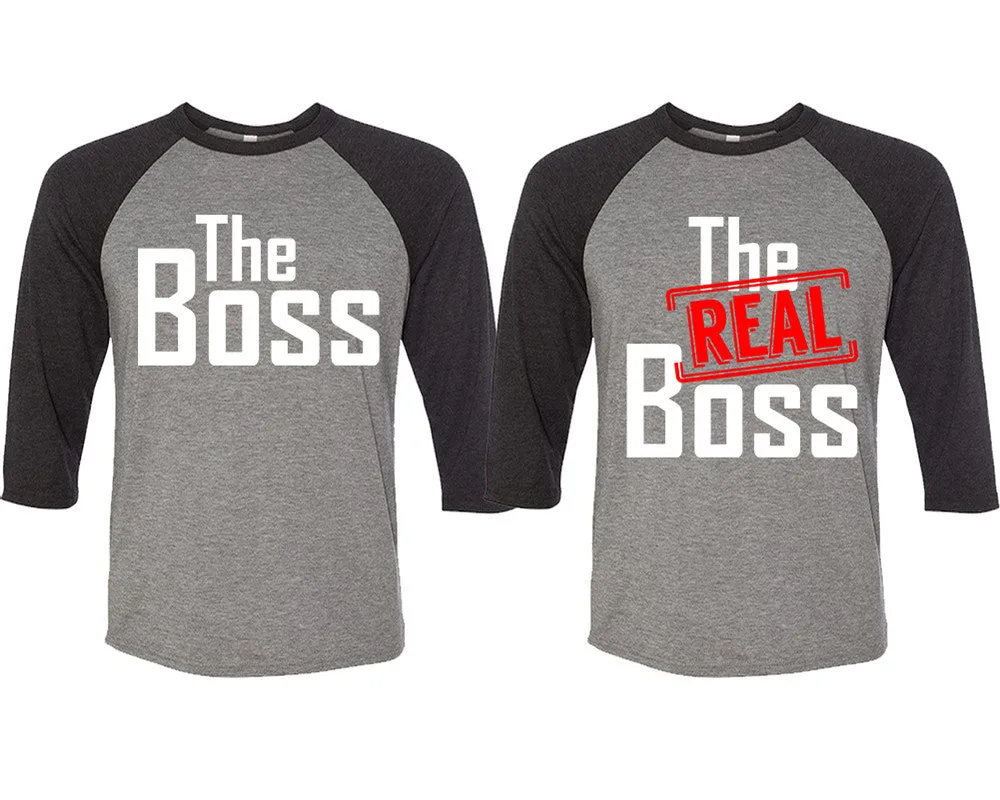 The Boss & The Real Boss 3/4 Sleeve Baseball T-Shirts - Matching Couple Designs, Sold Separately