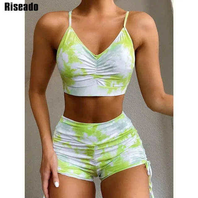 Tie Dye High Waisted Ruched Drawstring Set