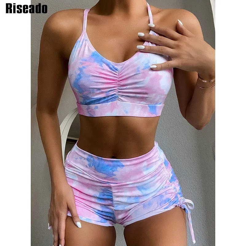 Tie Dye High Waisted Ruched Drawstring Set