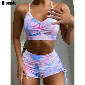 Tie Dye High Waisted Ruched Drawstring Set