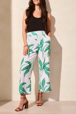 Tribal Pull-On Ankle Pants with Pleats in White Floral
