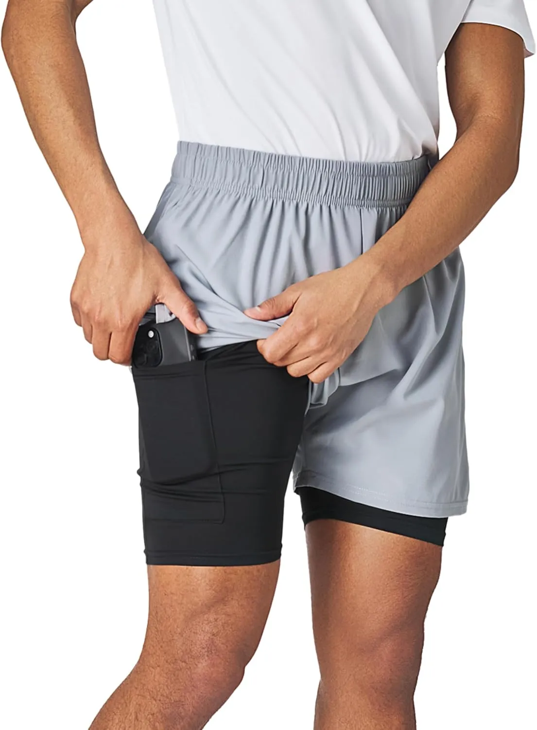 Ultra Performance Men's Athletic 2 in 1 Compression Shorts 2 Pack Mens Gym Workout Running Shorts for Men, 5 Inch Inseam