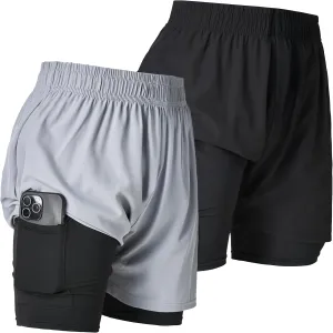 Ultra Performance Men's Athletic 2 in 1 Compression Shorts 2 Pack Mens Gym Workout Running Shorts for Men, 5 Inch Inseam