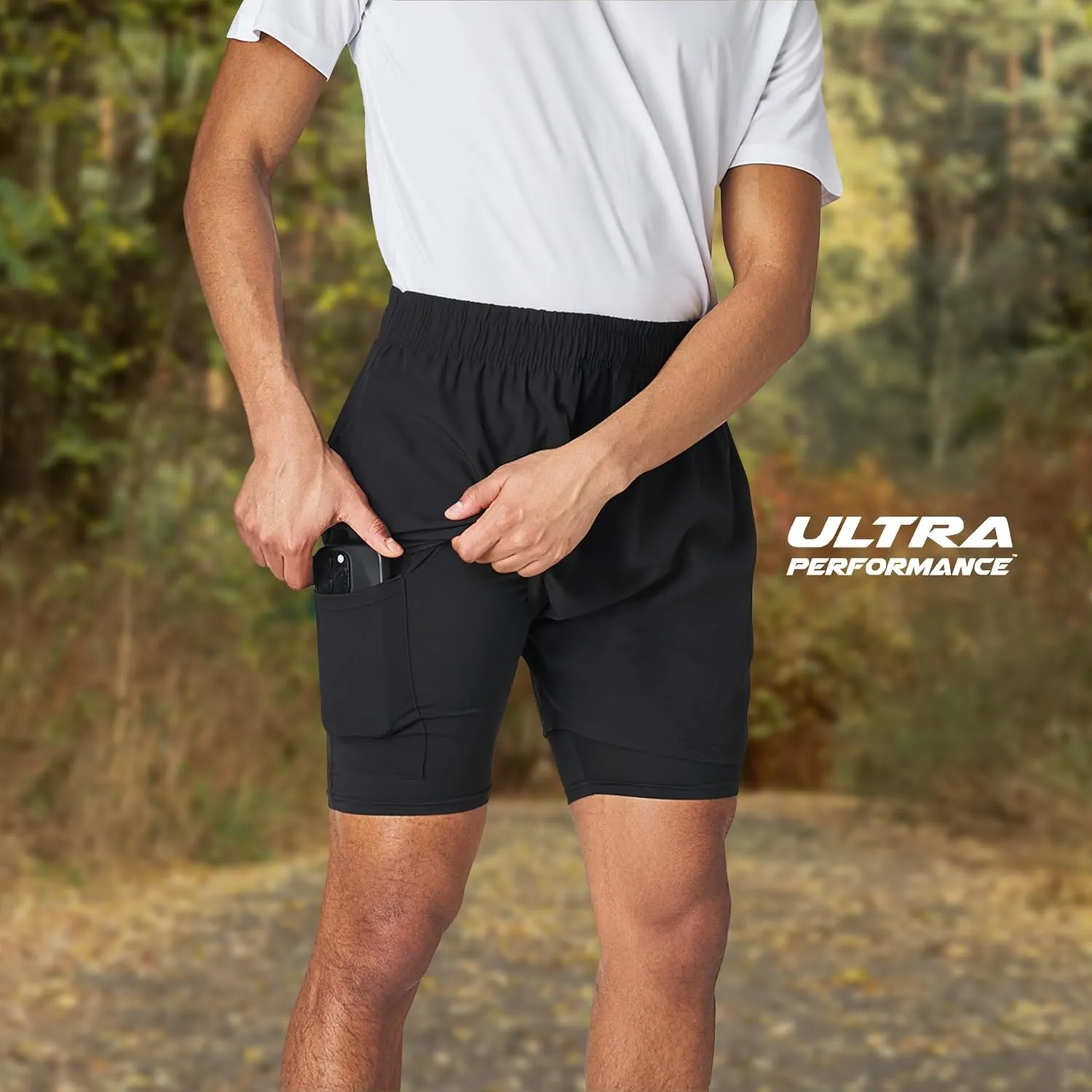 Ultra Performance Men's Athletic 2 in 1 Compression Shorts 2 Pack Mens Gym Workout Running Shorts for Men, 5 Inch Inseam