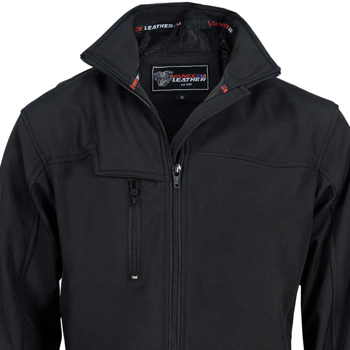 Vance Black Waterproof Lightweight Zipper Front Soft Shell Jacket