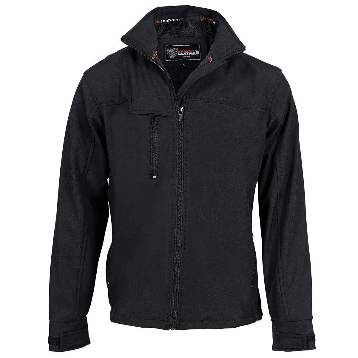 Vance Black Waterproof Lightweight Zipper Front Soft Shell Jacket