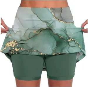 Womens Athletic Skorts Print High Waisted Tummy Control Tennis Skort Golf Yoga Underneath Shorts Skirt with Pockets