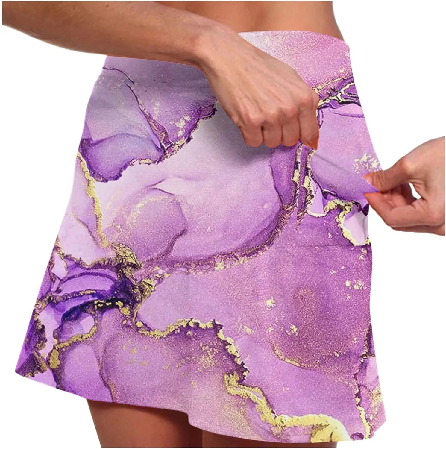 Womens Athletic Skorts Print High Waisted Tummy Control Tennis Skort Golf Yoga Underneath Shorts Skirt with Pockets
