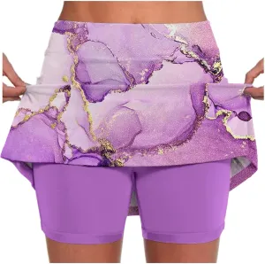 Womens Athletic Skorts Print High Waisted Tummy Control Tennis Skort Golf Yoga Underneath Shorts Skirt with Pockets