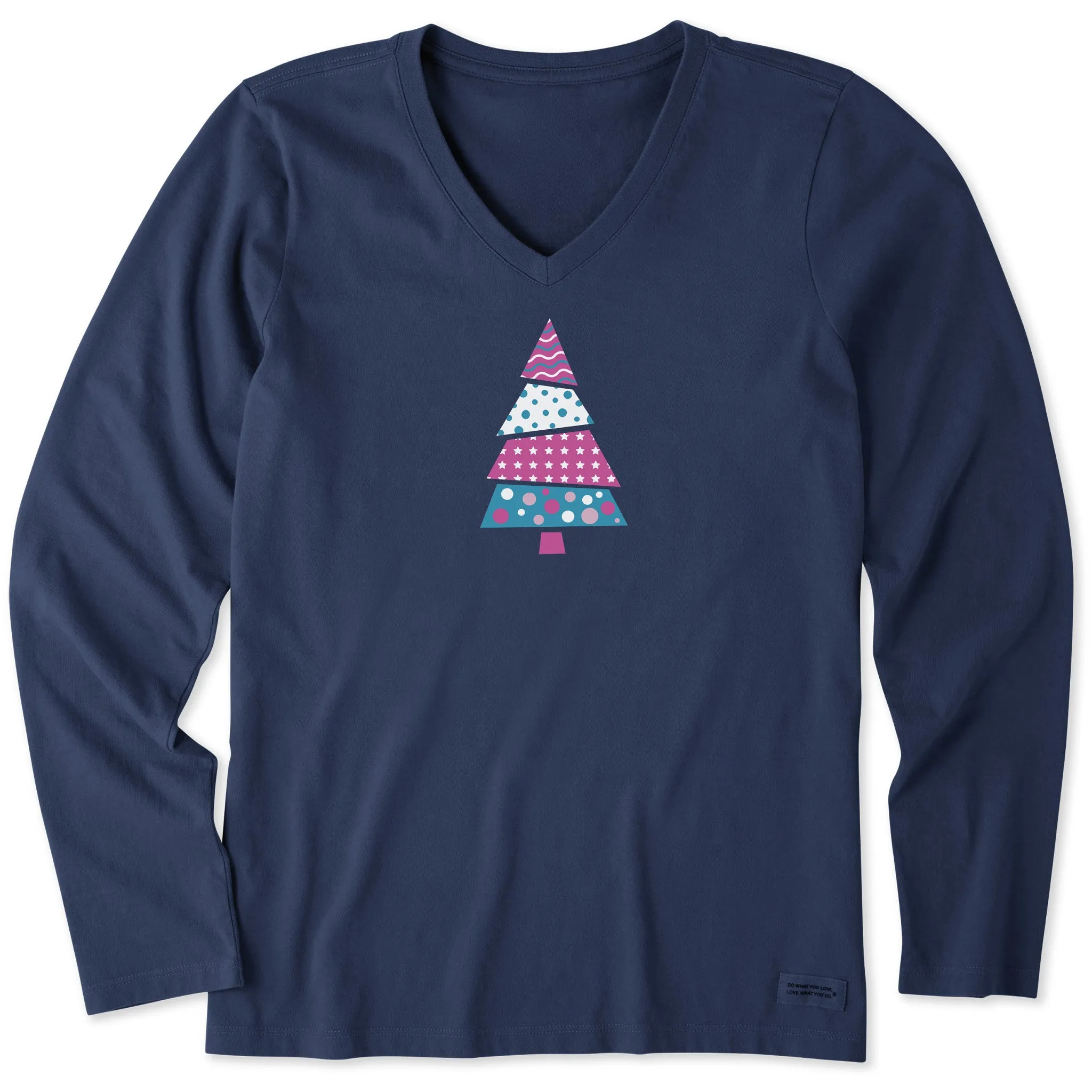 Women's Patchwork Christmas Tree Long Sleeve Crusher Vee