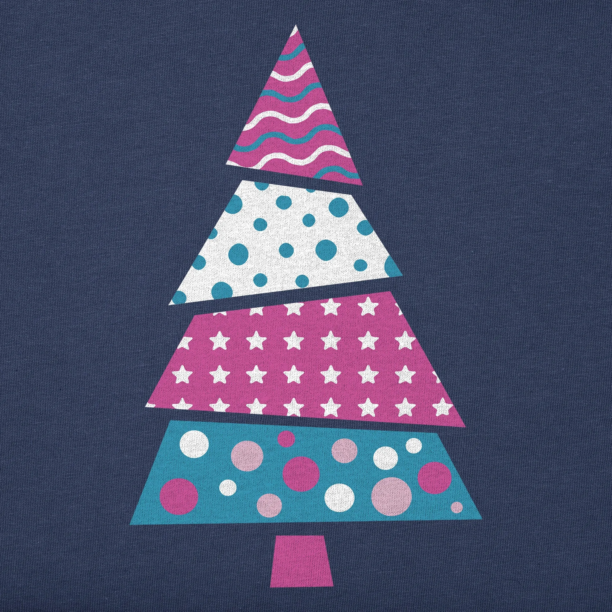 Women's Patchwork Christmas Tree Long Sleeve Crusher Vee