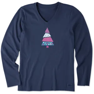 Women's Patchwork Christmas Tree Long Sleeve Crusher Vee