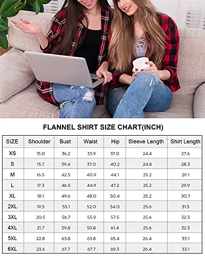 Womens Plaid Flannel Shirts Long Sleeve Roll Up Casual Button Down Shirt
