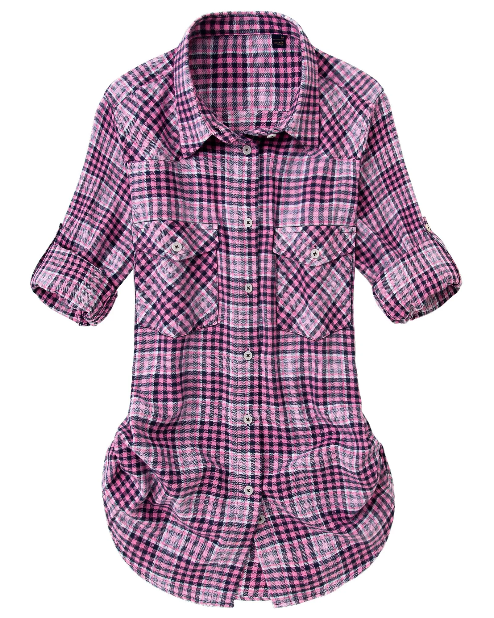 Womens Plaid Flannel Shirts Long Sleeve Roll Up Casual Button Down Shirt