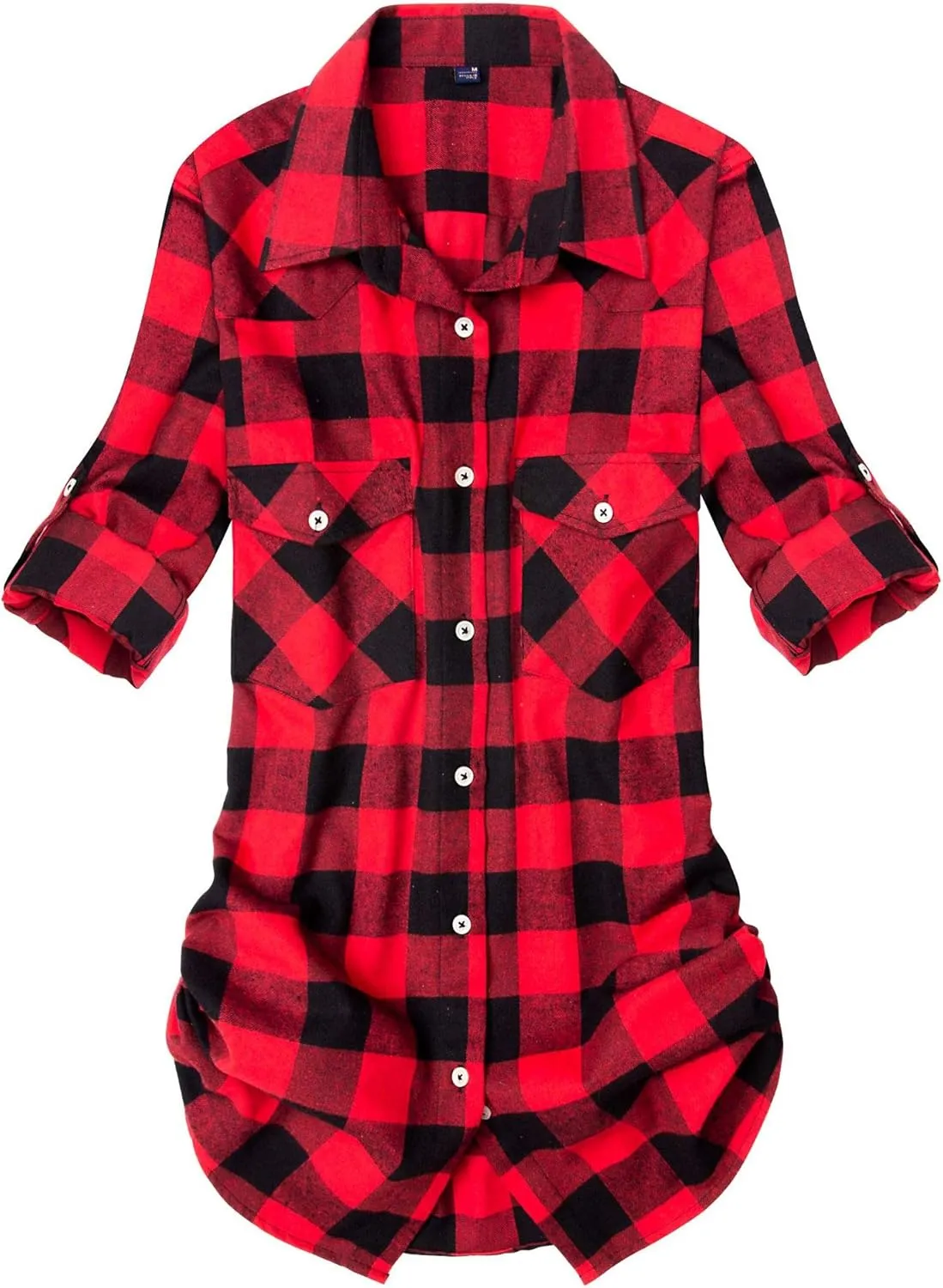 Womens Plaid Flannel Shirts Long Sleeve Roll Up Casual Button Down Shirt
