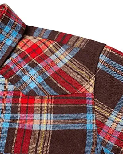Womens Plaid Flannel Shirts Long Sleeve Roll Up Casual Button Down Shirt