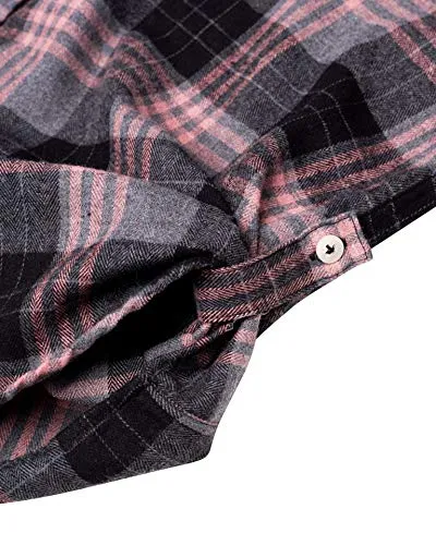 Womens Plaid Flannel Shirts Long Sleeve Roll Up Casual Button Down Shirt